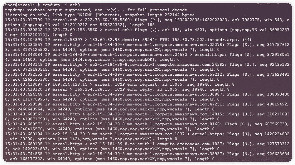 tcpdump -i eth0